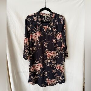 41 Hawthorn Navy Floral Button Front Dress Long Sleeve Size XS